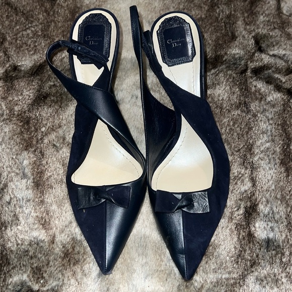 Christian Dior sling back navy blue shoes size 40 - Picture 1 of 8